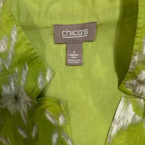 CHICO'S Green White Open Cardigan Shacket Pockets Ikat Women's Size 3 LARGE - Picture 10 of 12